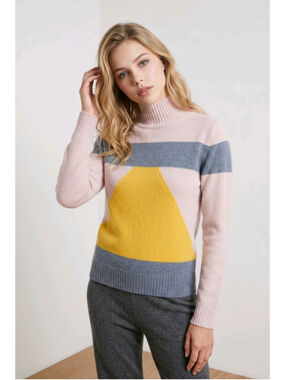 MONTAGUT Cashmere Sweater Grey Yellow & Cream Colorblock
